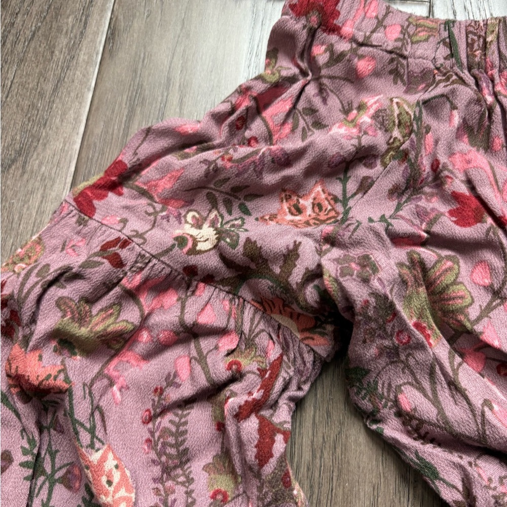 Free People Floral Flow Short Romper Off the Shoulder - Pink and Green - Picture 6 of 7